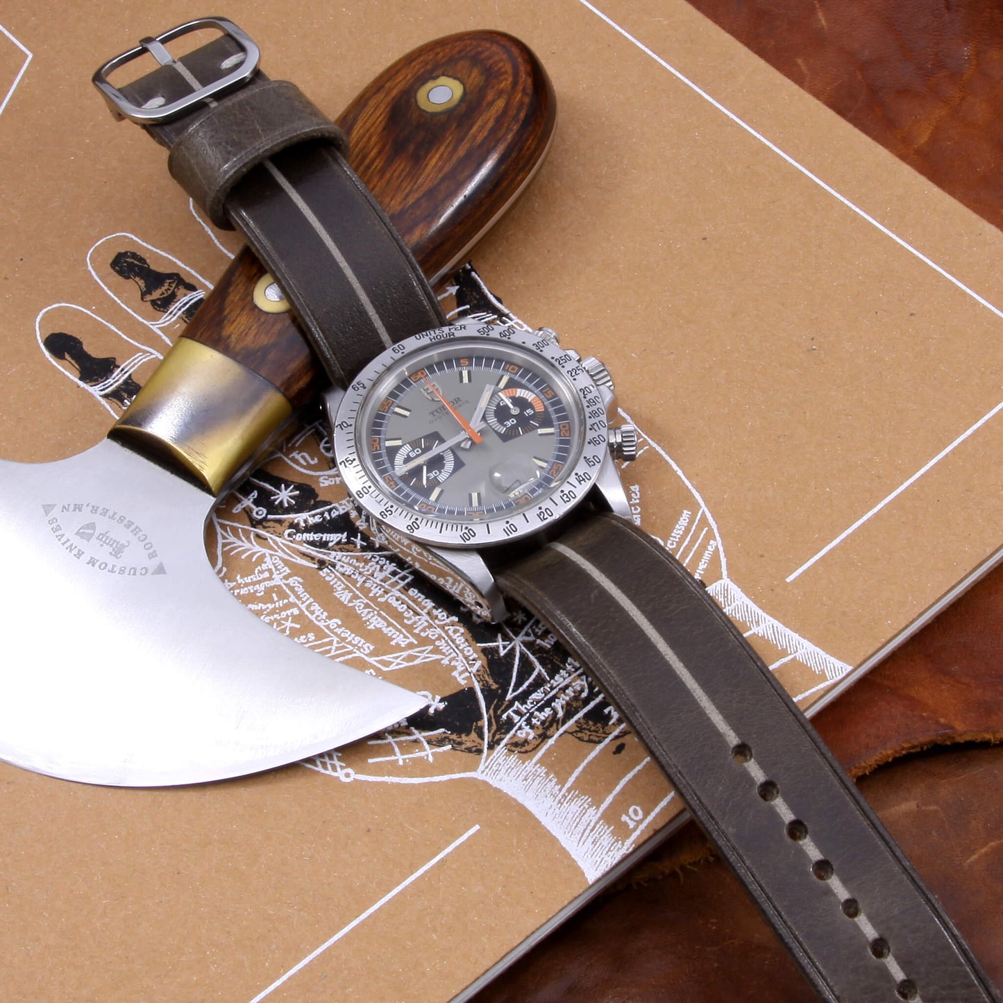Upgrade your watch with a Garrison Douglas 116 (Dark Olive Grey) Single Pass Strap in Italian Veg-Tanned Leather by Cozy Handmade