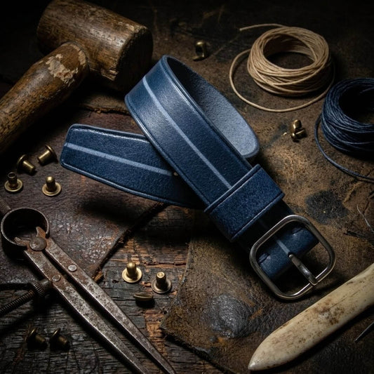 Retro Single Pass Watch Strap in Dark Blue Italian Veg-Tanned Leather - Garrison Sequoia 108 by Cozy Handmade