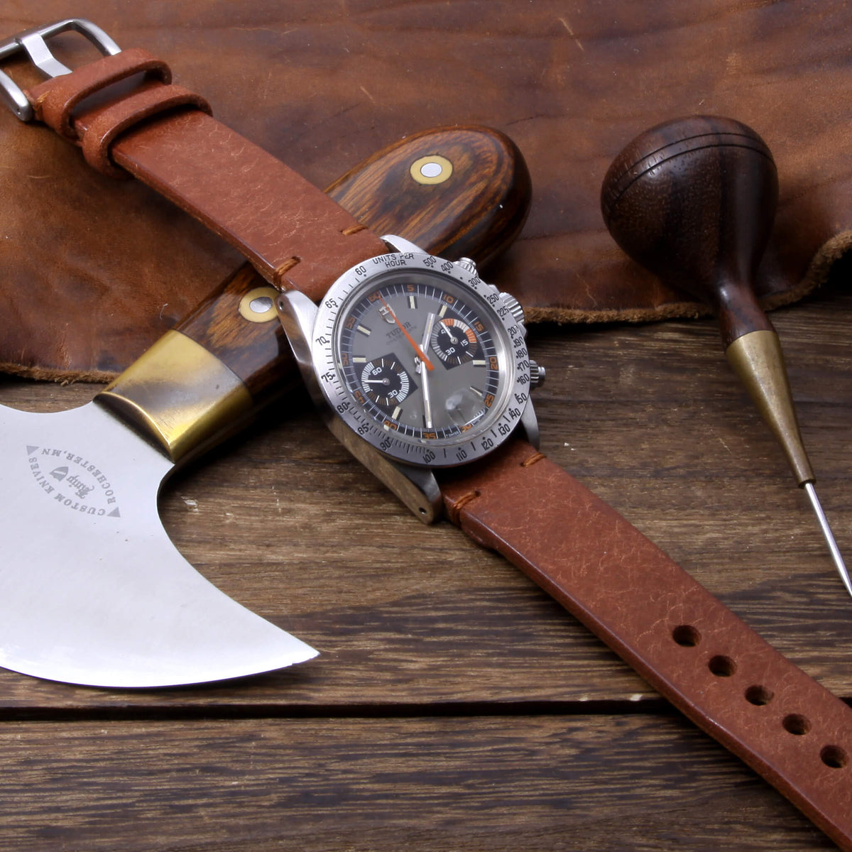 Italian Veg Tanned Leather Strap for Apple Watch in Rustic Russet