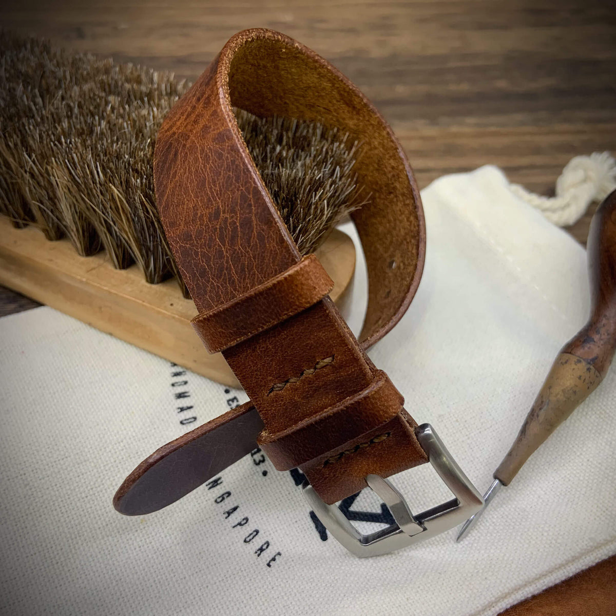 Single Pass Watch Strap, 2-Keeper Style Wax-Cognac | Full Grain Italian Vegetable-Tanned Leather | Cozy Handmade