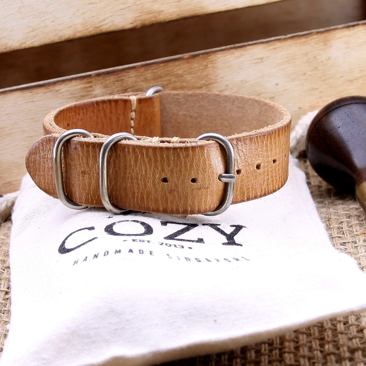 Leather Watch Strap, 4-Ring Distressed SEQ101 | Full Grain Italian Veg Tanned Leather | Cozy Handmade