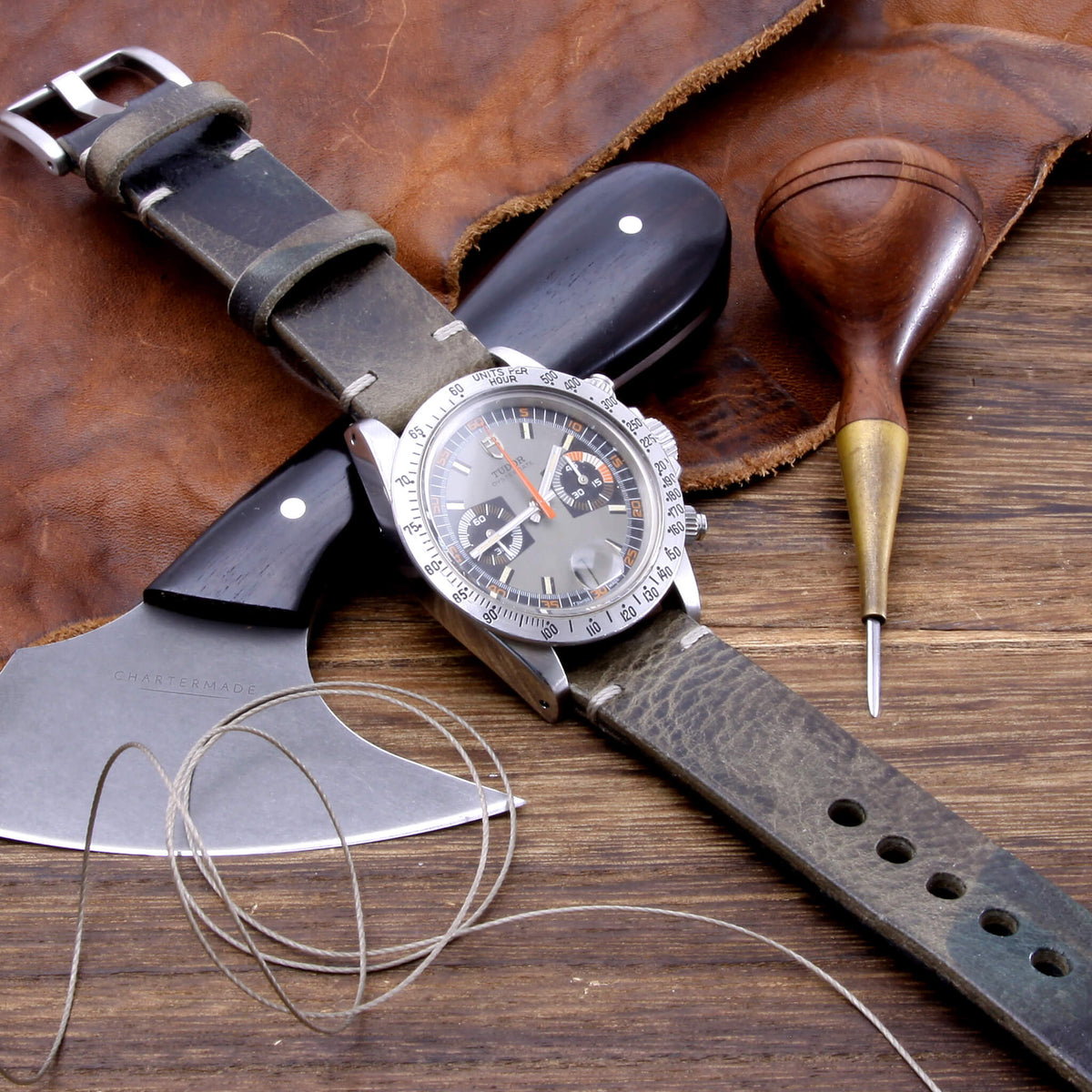 Leather Watch Strap, Military 107 | Minimalist | Camouflage Full Grain Italian Veg Tanned | Cozy Handmade