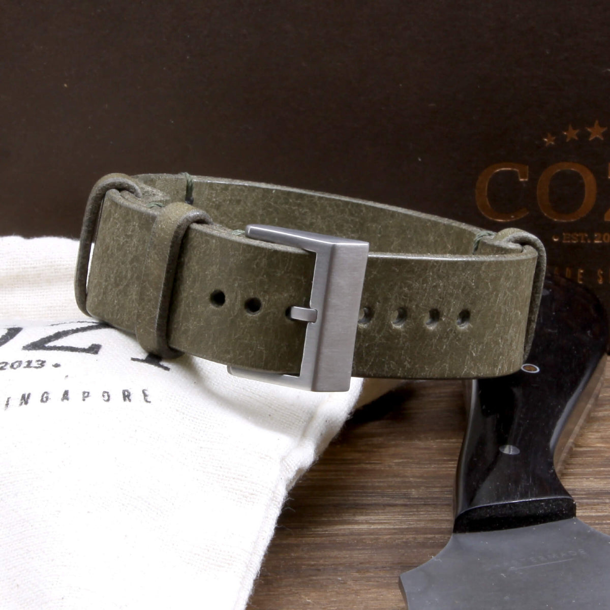 NAT2 Leather Watch Strap, Rustic Olive | Full Grain Italian Veg Tanned | Cozy Handmade