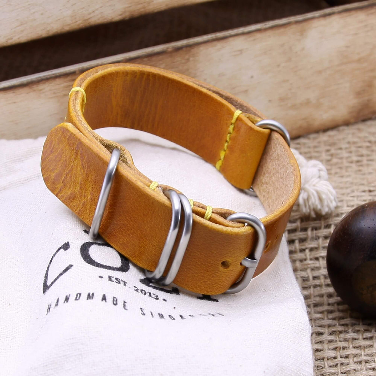 NAT2 Leather Watch Strap, 5-Ring Military 104 | Full Grain Italian Vegetable Tanned Leather | Cozy Handmade