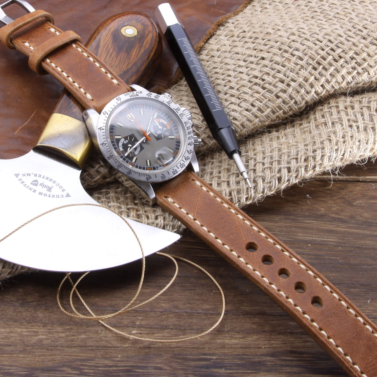 Leather Watch Strap, Vintage 401 | Full Stitch | Full Grain Italian Veg Tanned | Cozy Handmade