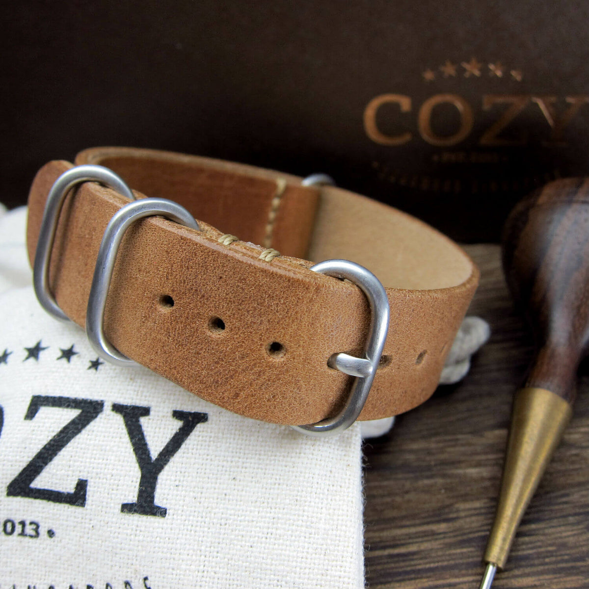 Leather Watch Strap, 4-Ring Vintage 401 | Full Grain Italian Veg Tanned | Cozy Handmade