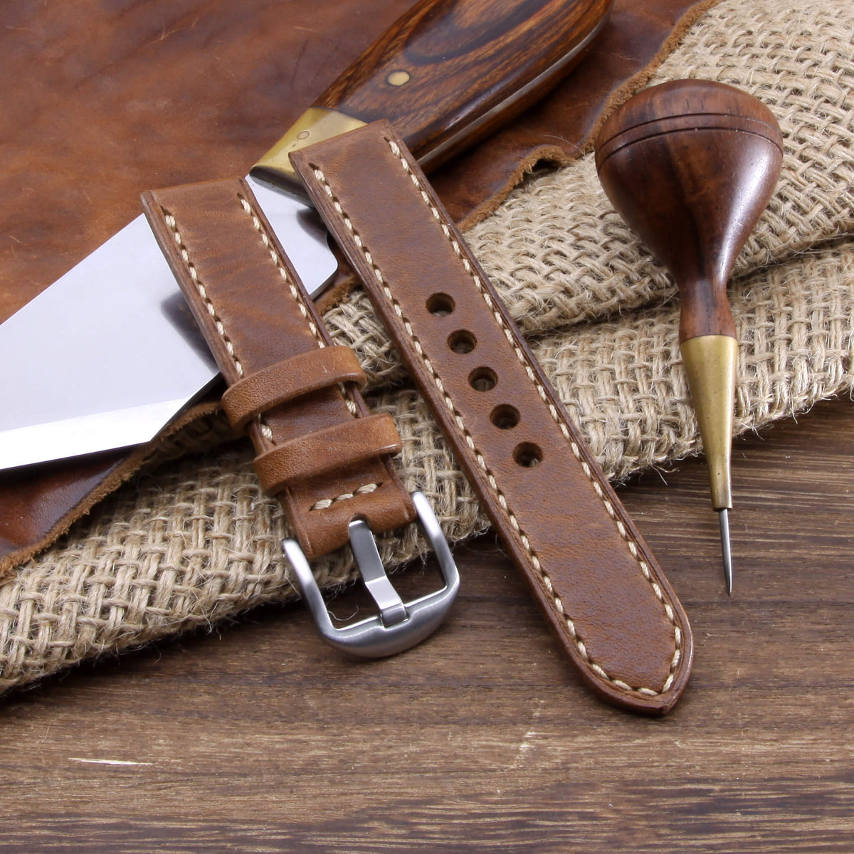 Leather Watch Strap, Vintage 402 | Full Stitch | Full Grain Italian Veg Tanned | Cozy Handmade