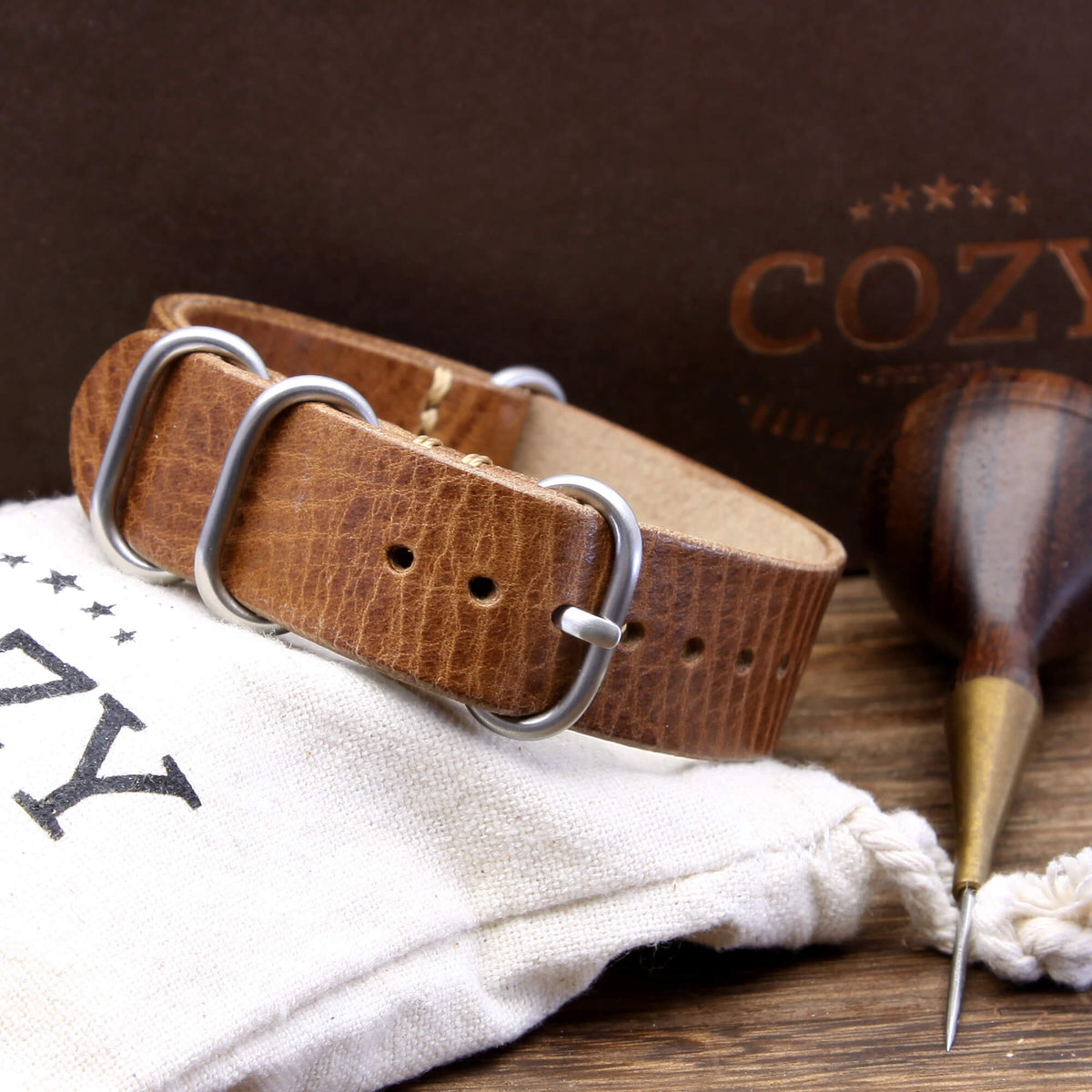 Leather Watch Strap, 4-Ring Vintage 402 | Full Grain Italian Veg Tanned | Cozy Handmade