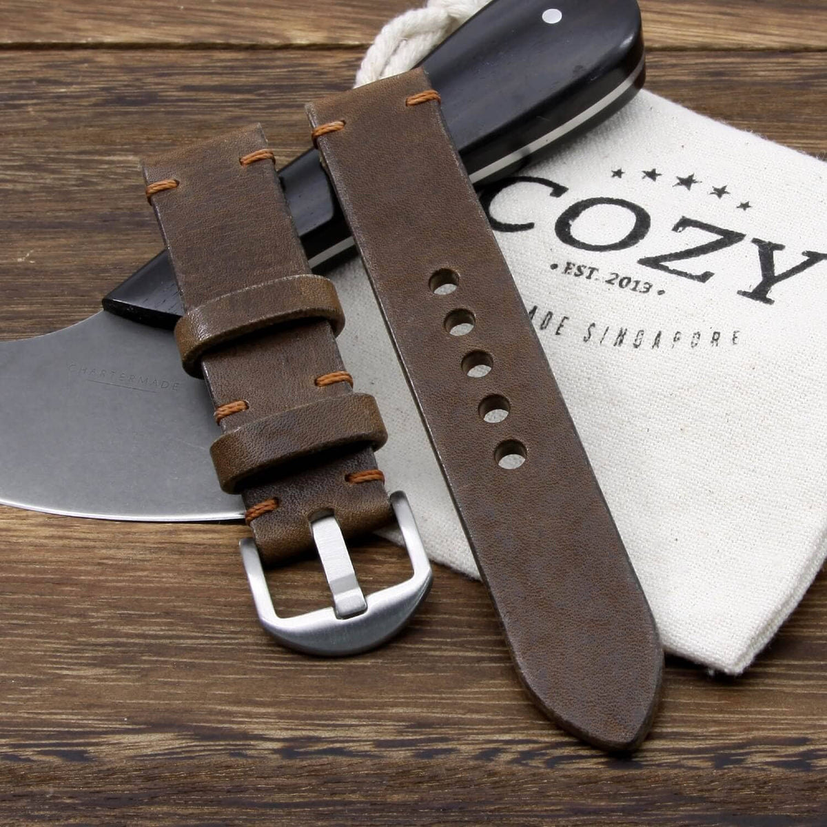 Minimalist Leather Apple Watch strap in Vintage 404 (Lava Brown) vegetable-tanned leather — Cozy Handmade