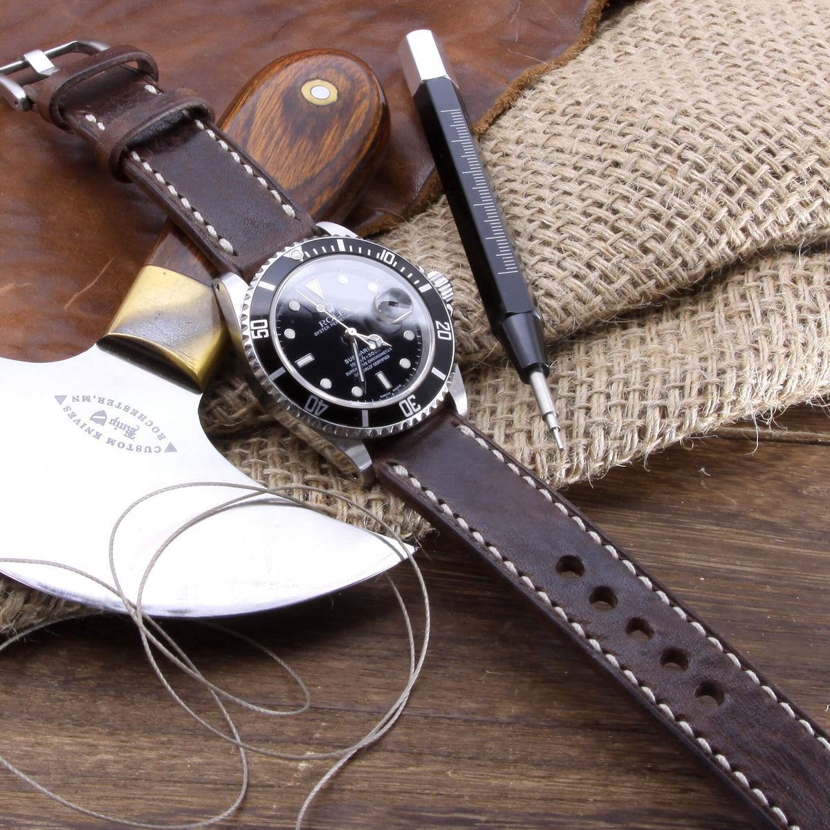 Leather Watch Strap, Vintage 405 | Full Stitch | Full Grain Italian Veg Tanned | Cozy Handmade