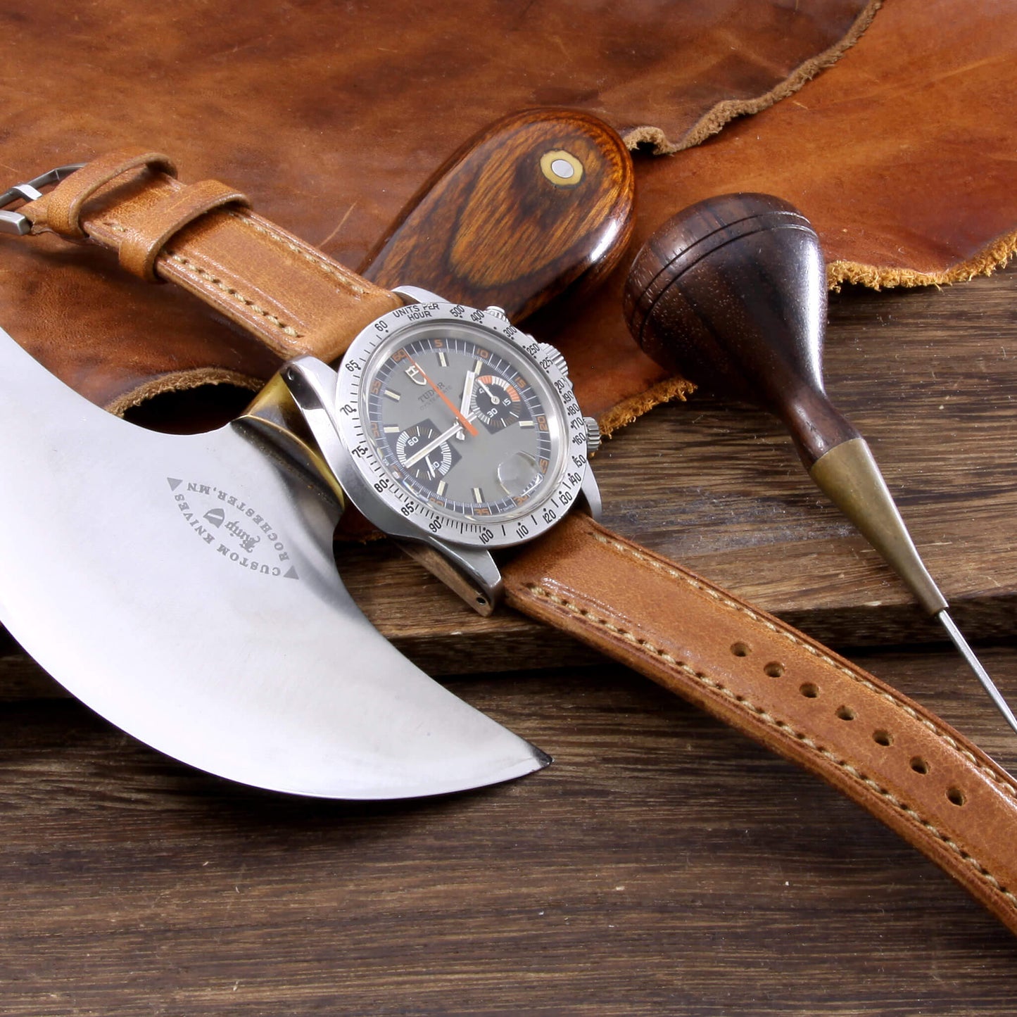 Leather Watch Strap, Vintage 401 |  Full Stitch | Padded | Full Grain Italian Veg Tanned | Cozy Handmade