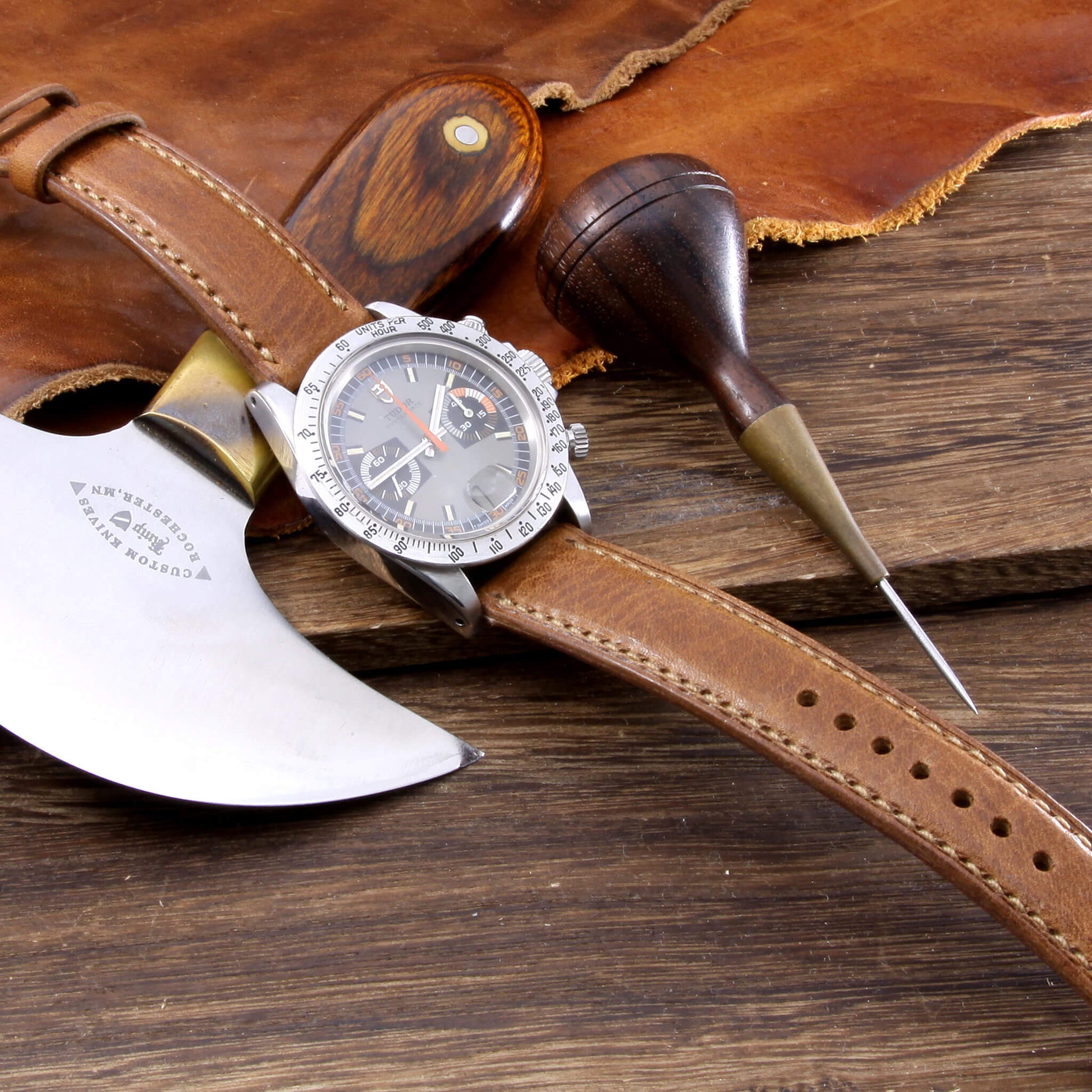 Leather Watch Strap, Vintage 402 |  Full Stitch | Padded | Full Grain Italian Veg Tanned | Cozy Handmade