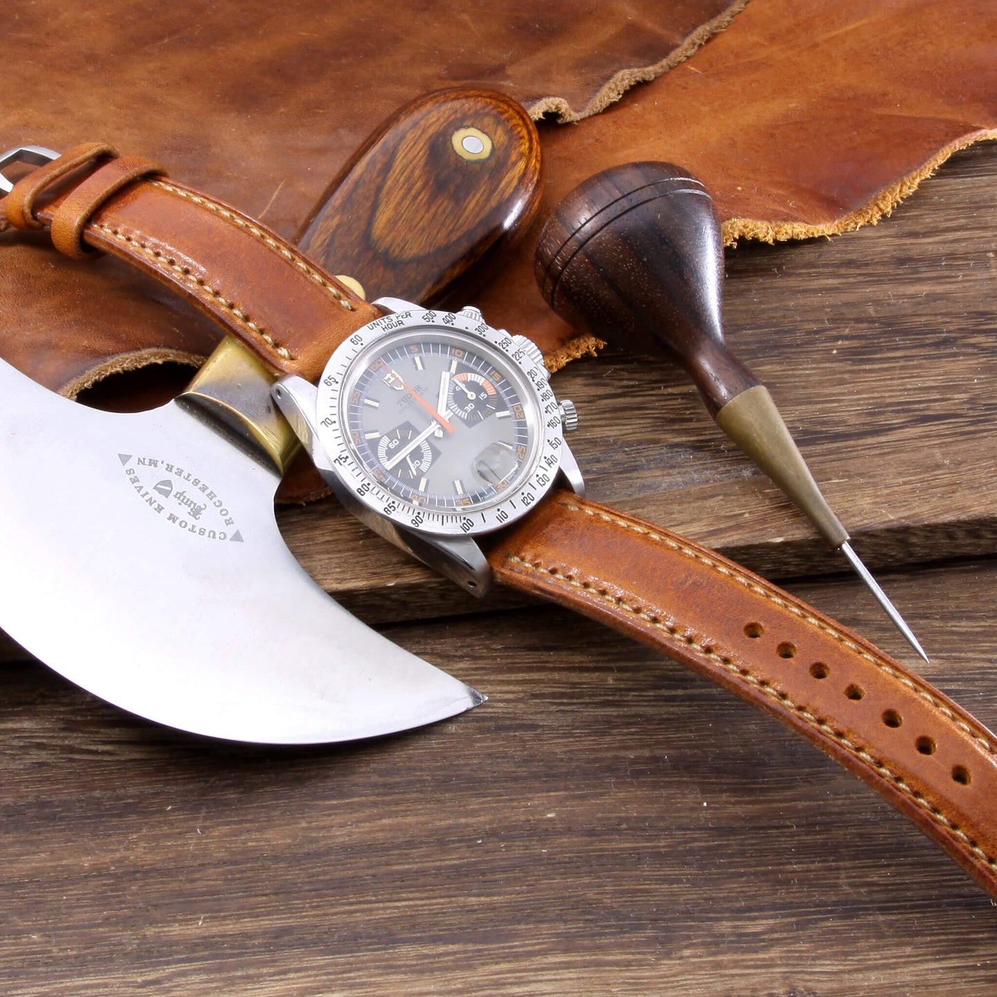 Leather Watch Strap, Vintage 403 |  Full Stitch | Padded | Full Grain Italian Veg Tanned | Cozy Handmade