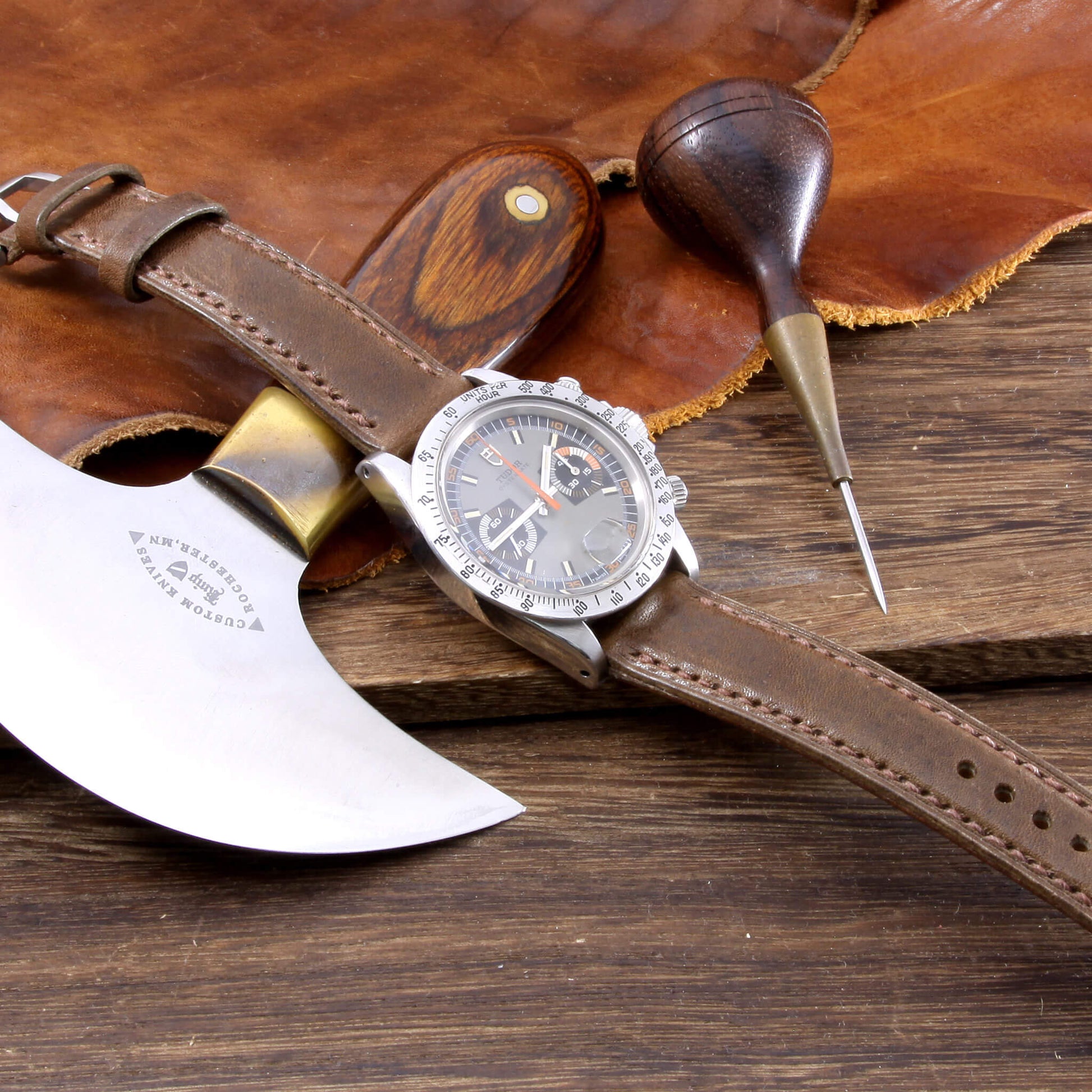 Leather Watch Strap, Vintage 404 |  Full Stitch | Padded | Full Grain Italian Veg Tanned | Cozy Handmade