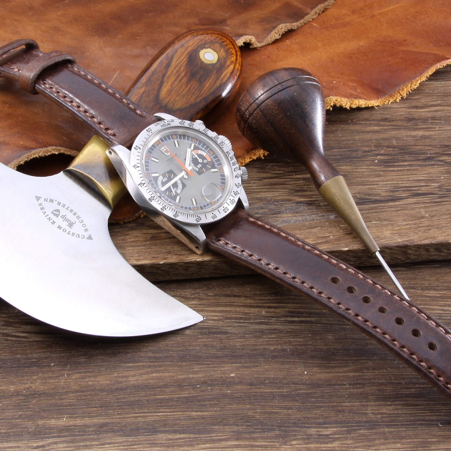 Leather Watch Strap, Vintage 405 |  Full Stitch | Padded | Full Grain Italian Veg Tanned | Cozy Handmade