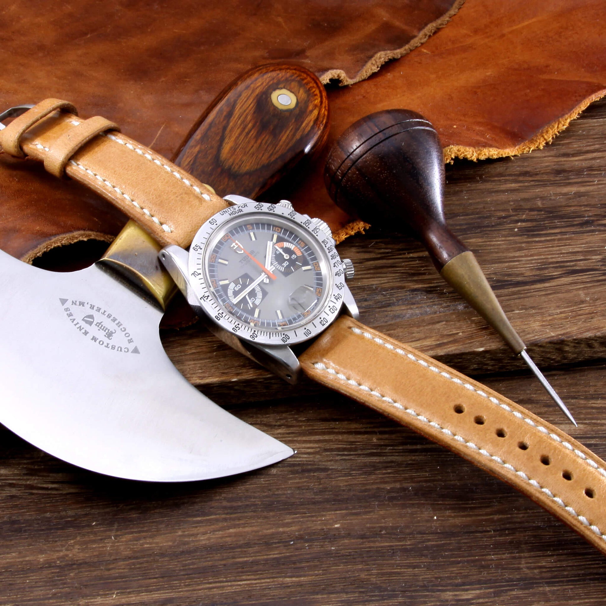 Leather Watch Strap, Sequoia 101 | Full Stitch | Padded | Full Grain Italian Veg Tanned | Cozy Handmade