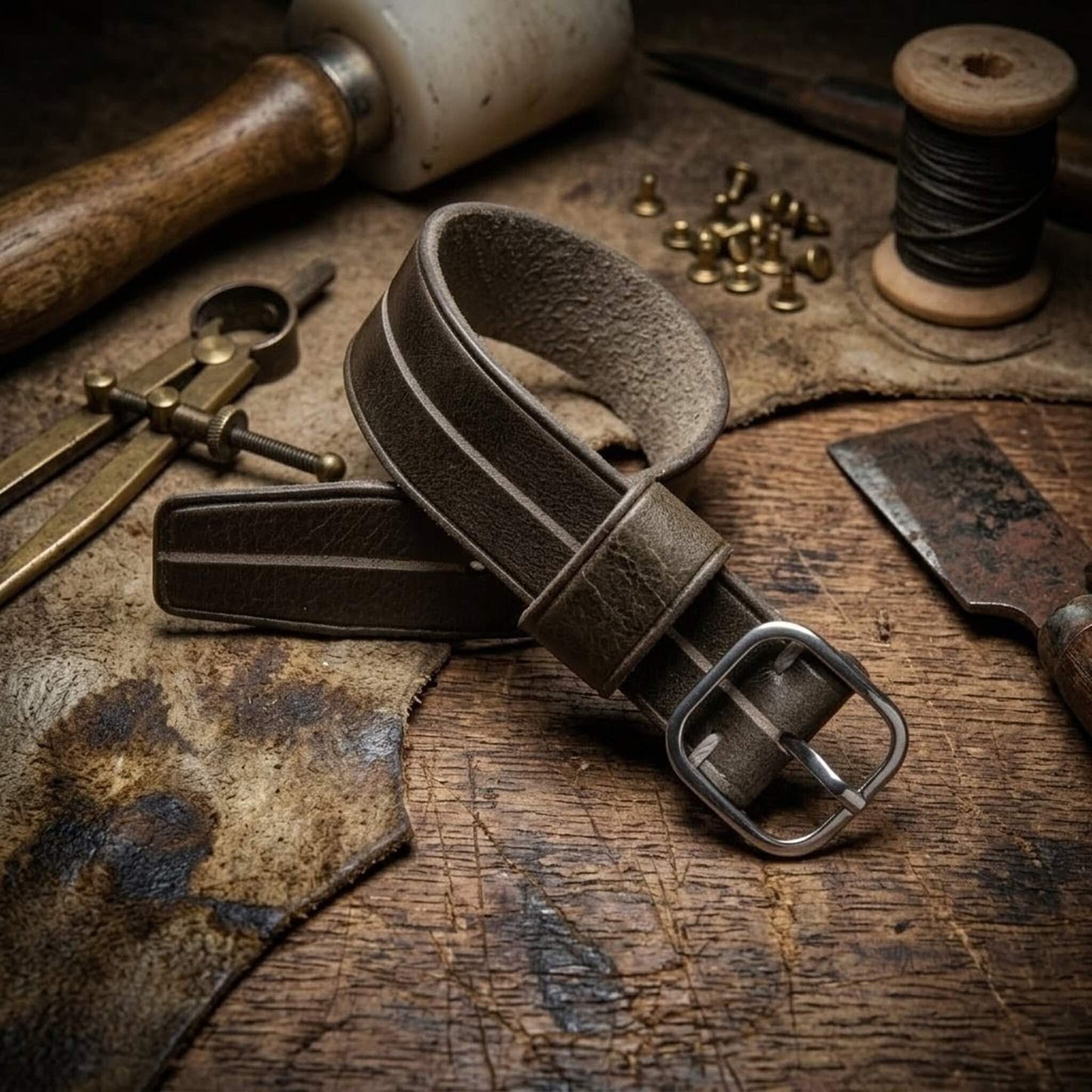 Stylish Single Pass Watch Strap in Brown Italian Veg-Tanned Leather - Garrison Douglas 116 by Cozy Handmade