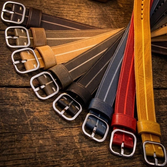 Collection of Retro Single Pass Watch Strap in Italian Veg-Tanned Leather - Garrison Style by Cozy Handmade