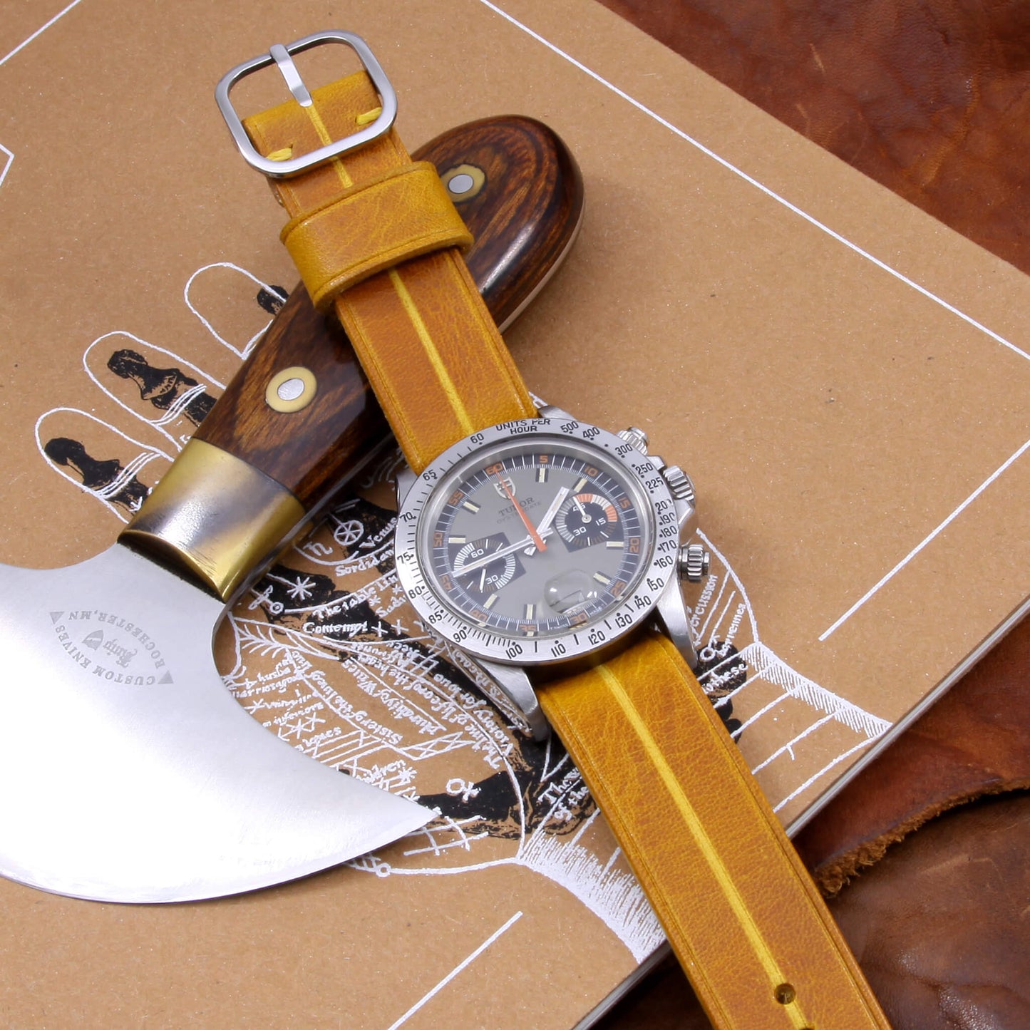 Make a Statement with a Garrison Military 104 Single Pass Strap in Yellow Ocher Italian Veg-Tanned Leather by Cozy Handmade