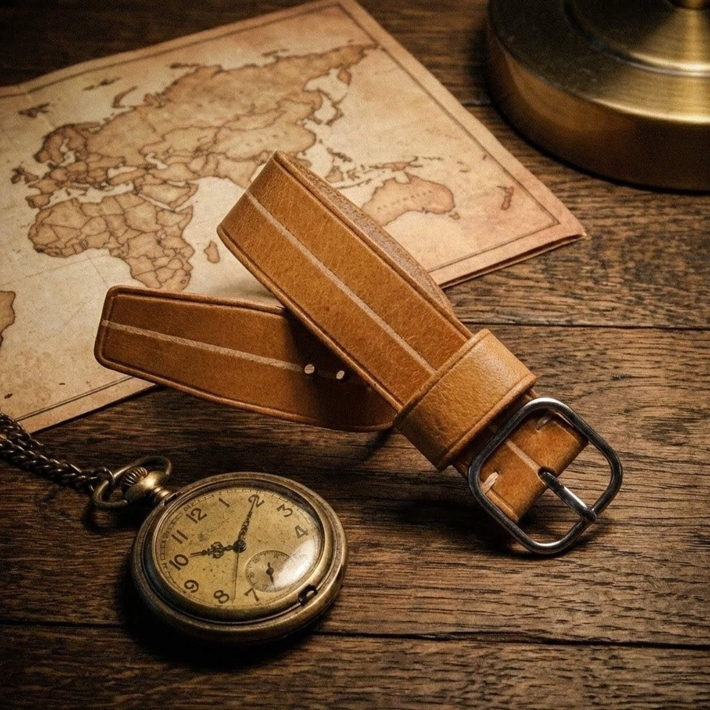 Classic Single Pass Watch Strap in Caramel Tan Italian Veg-Tanned Leather - Garrison Sequoia 101 by Cozy Handmade