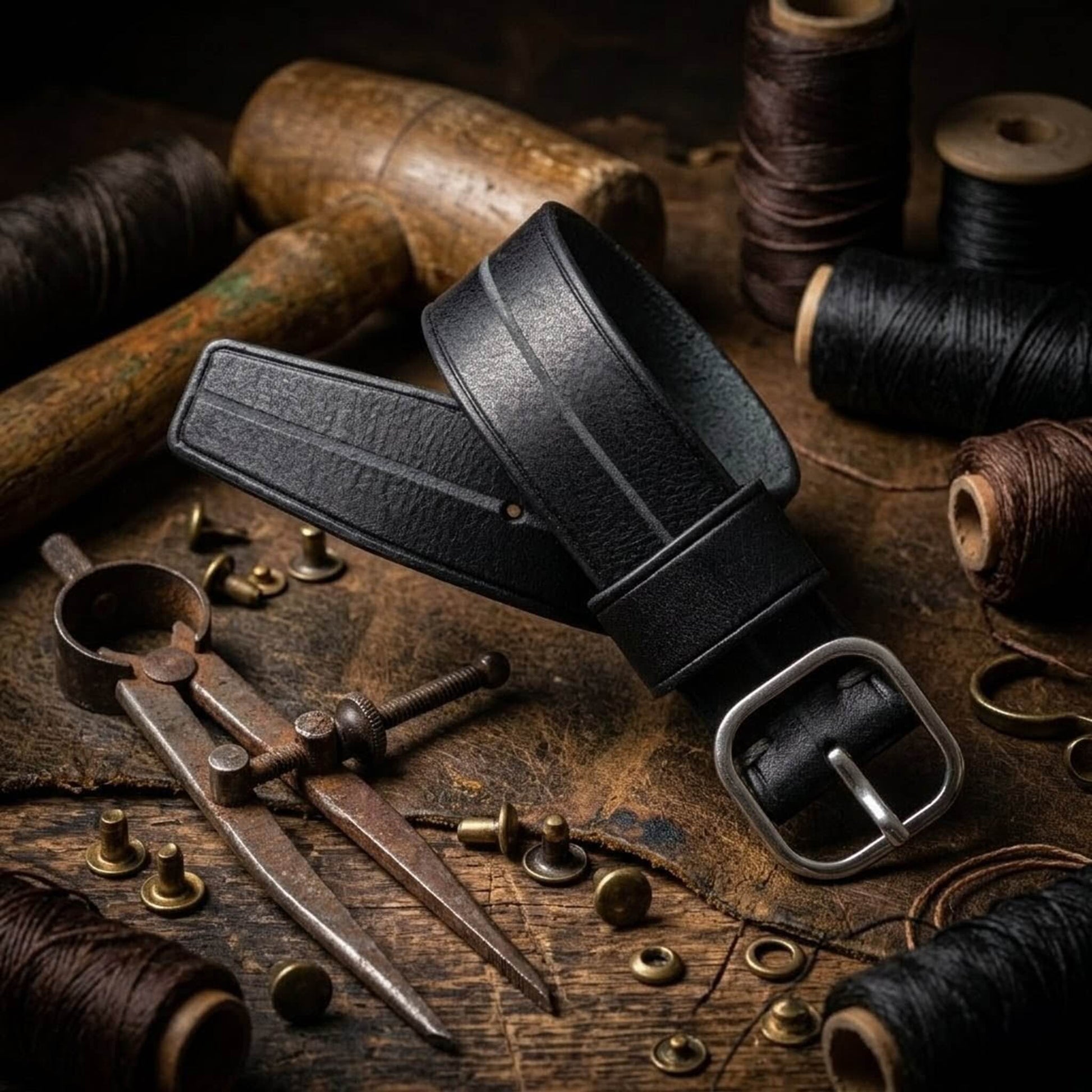 Sleek Black Single Pass Watch Strap in Italian Veg-Tanned Leather - Garrison NERO by Cozy Handmade