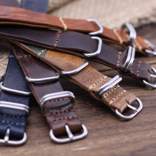 NAT2 Leather Watch Strap, 5-Ring | Full Grain Italian Veg Tanned Leather | Cozy Handmade