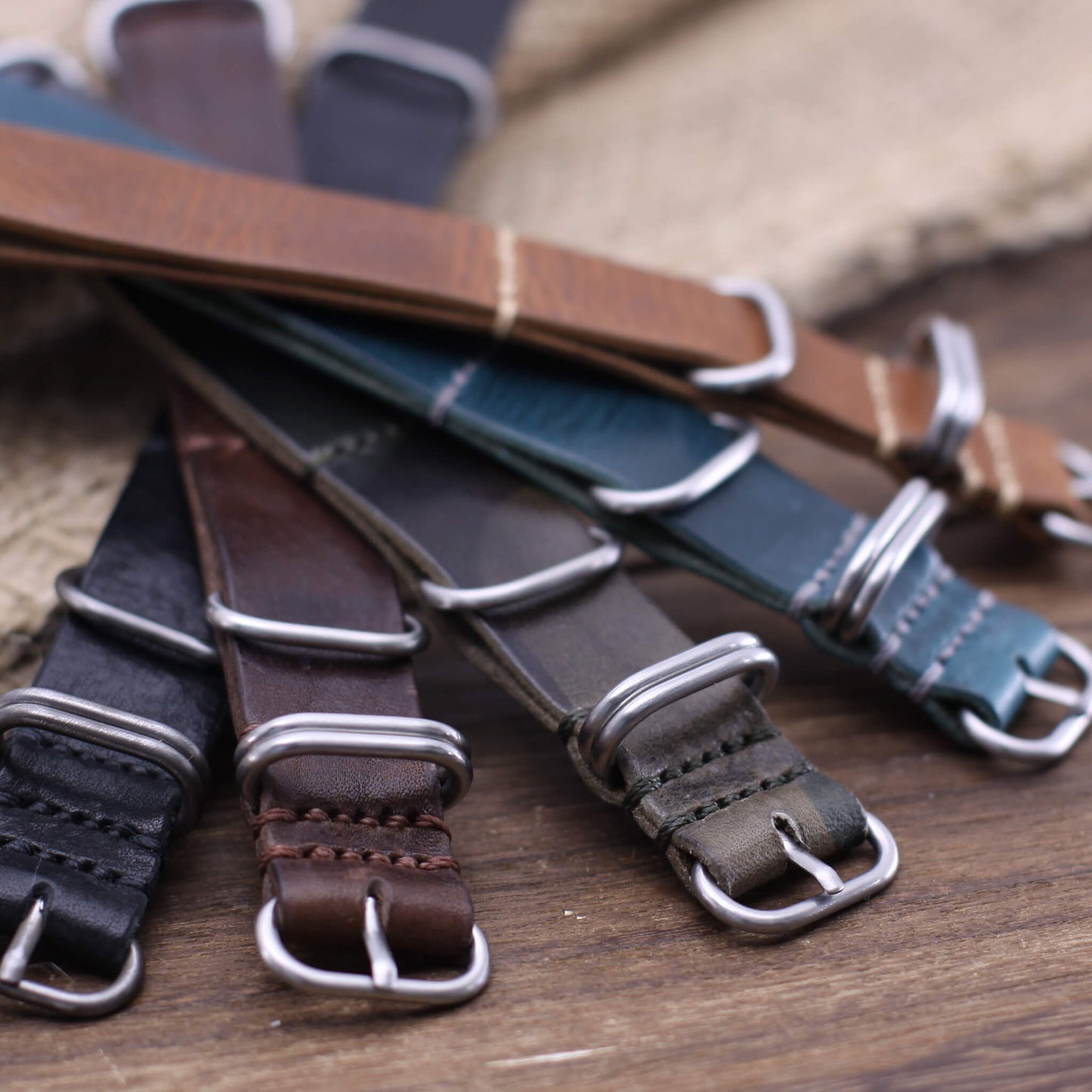NAT2 Leather Watch Strap, 5-Ring | Full Grain Italian Veg Tanned Leather | Cozy Handmade