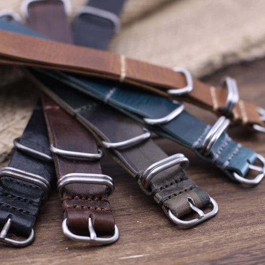 NAT2 Leather Watch Strap, 5-Ring | Full Grain Italian Veg Tanned Leather | Cozy Handmade
