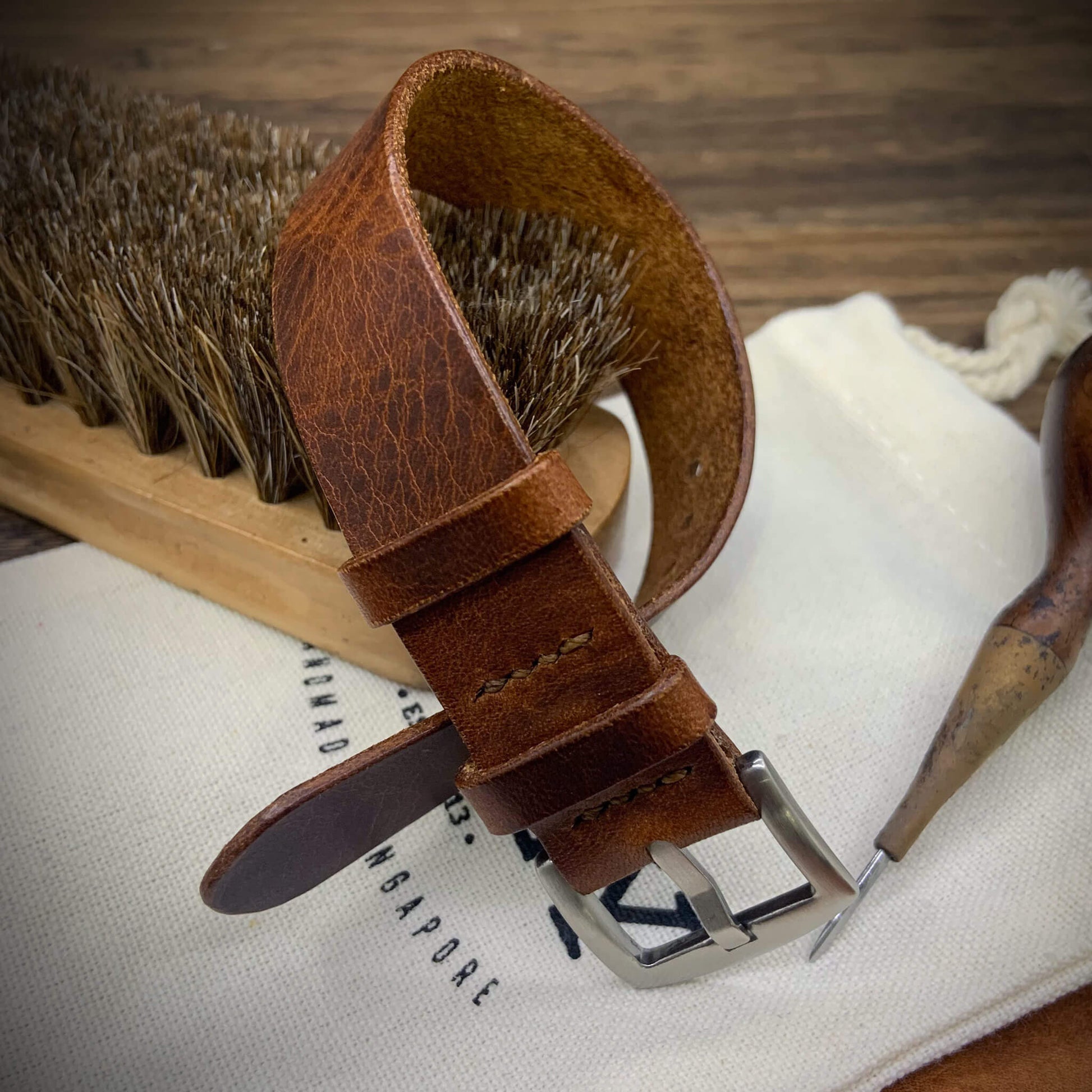 Single Pass Watch Strap, 2-Keeper Style Wax-Cognac | Full Grain Italian Vegetable-Tanned Leather | Cozy Handmade