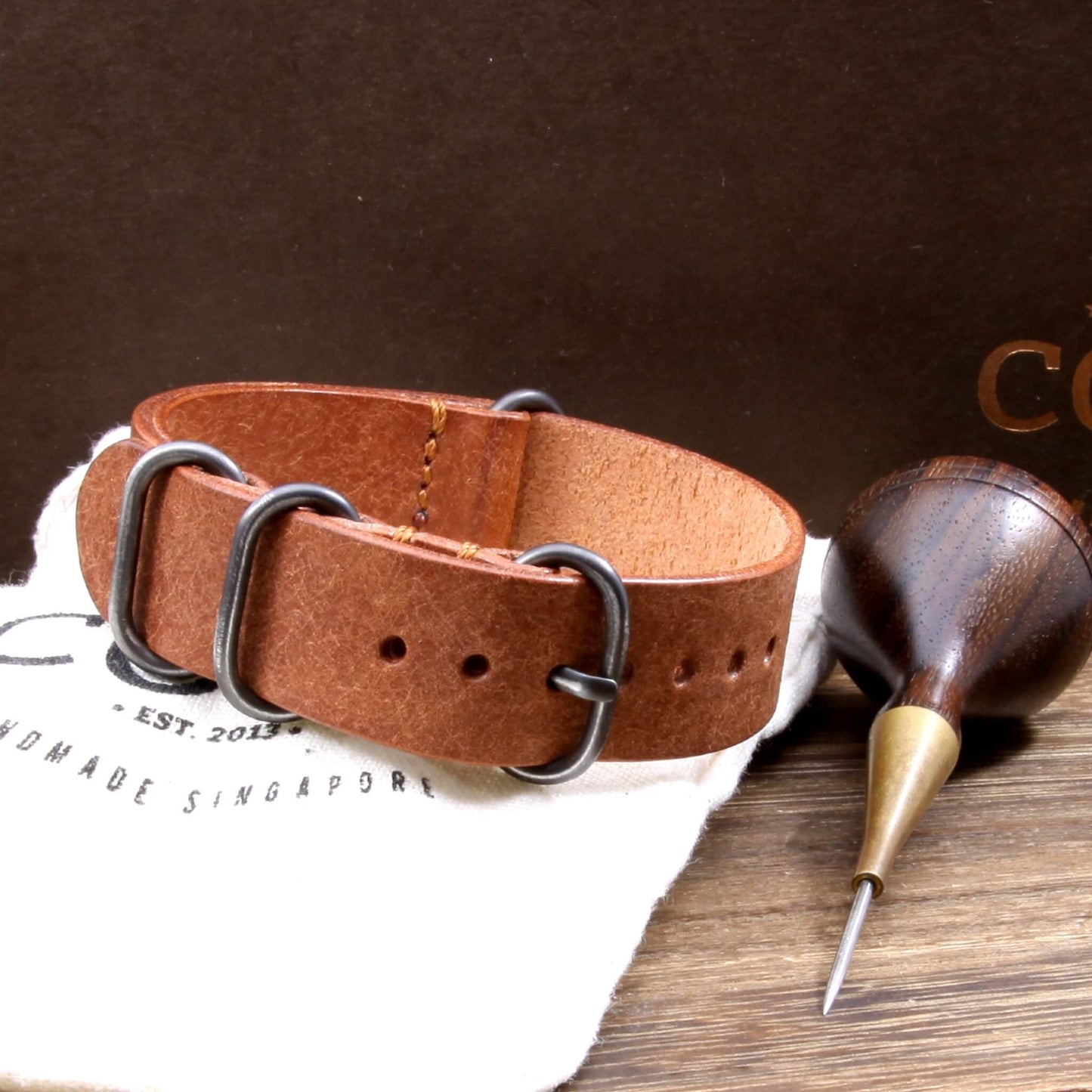 Leather Watch Strap, 4-Ring Rustic Russet | Full Grain Italian Veg Tanned Leather | Cozy Handmade