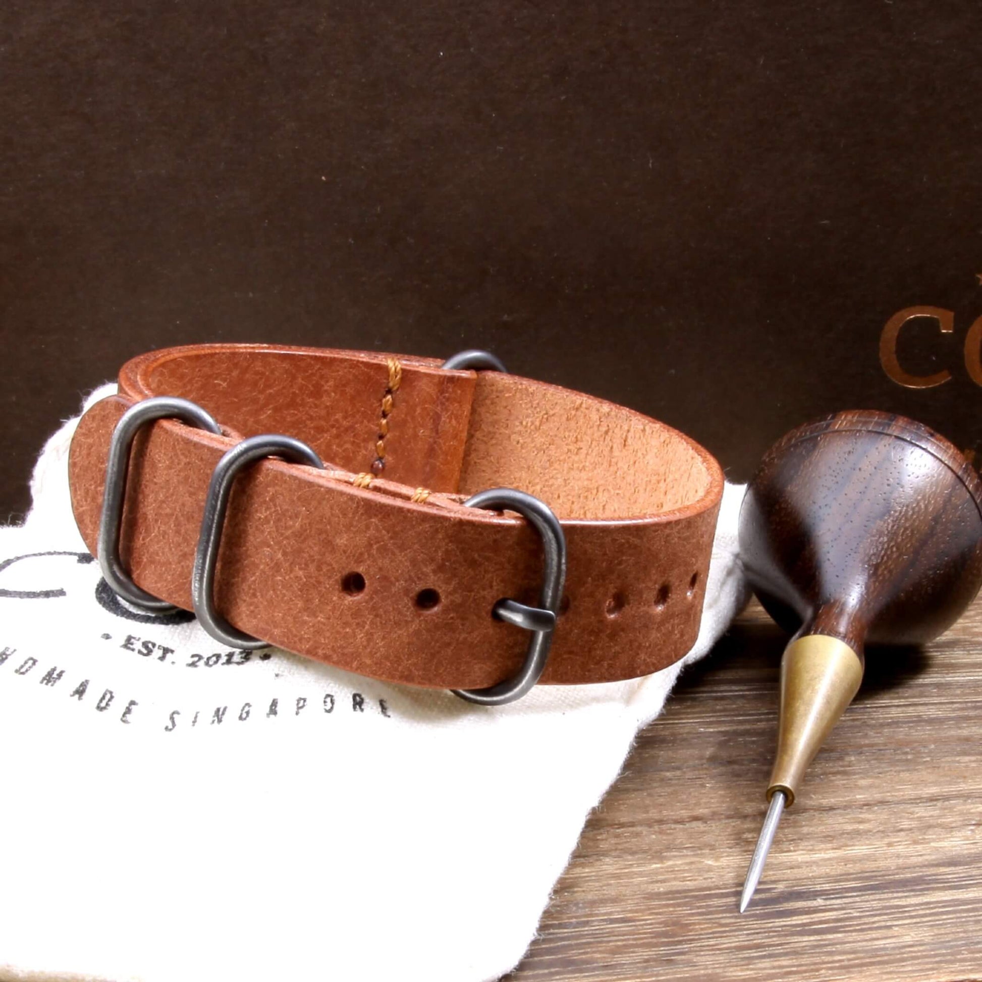 Leather Watch Strap, 4-Ring Rustic Russet | Full Grain Italian Veg Tanned Leather | Cozy Handmade