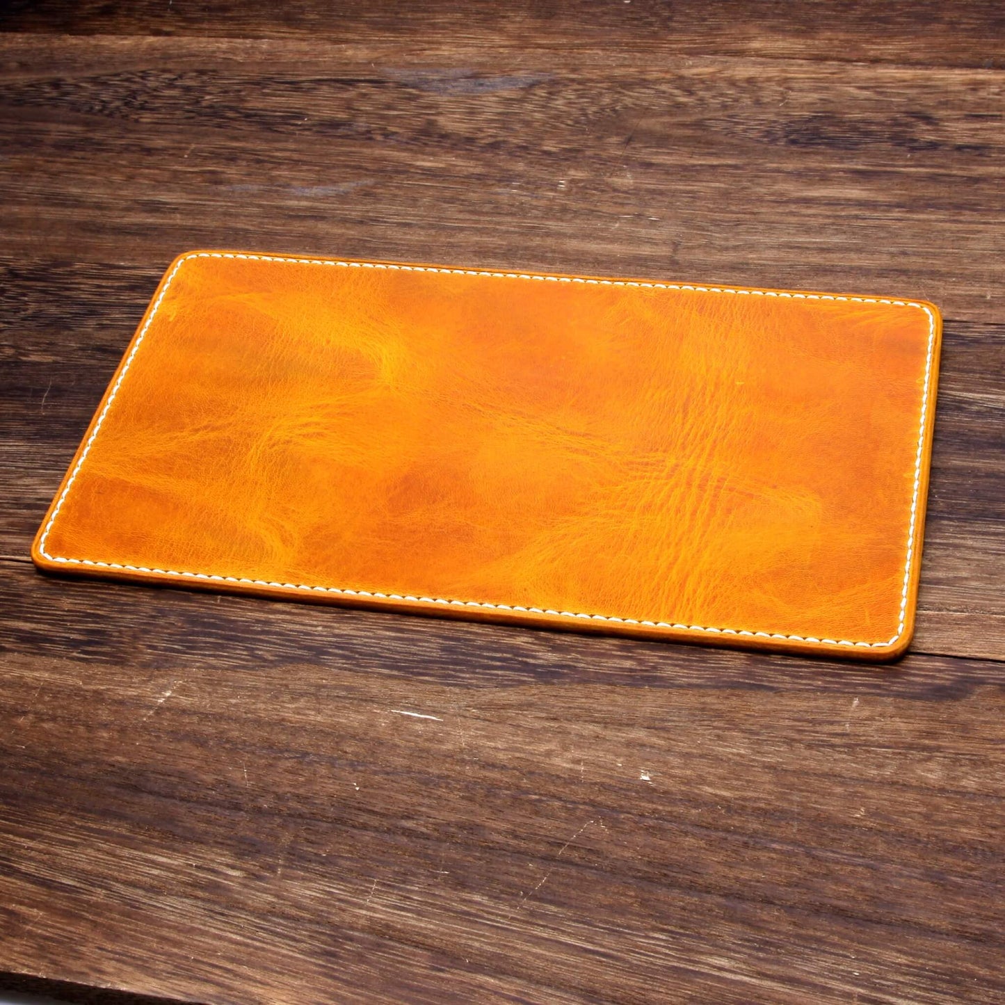 Handcrafted Leather Watch Valet, Military 104 (yellow / orange) Italian vegetable-tanned leather — Cozy Handmade