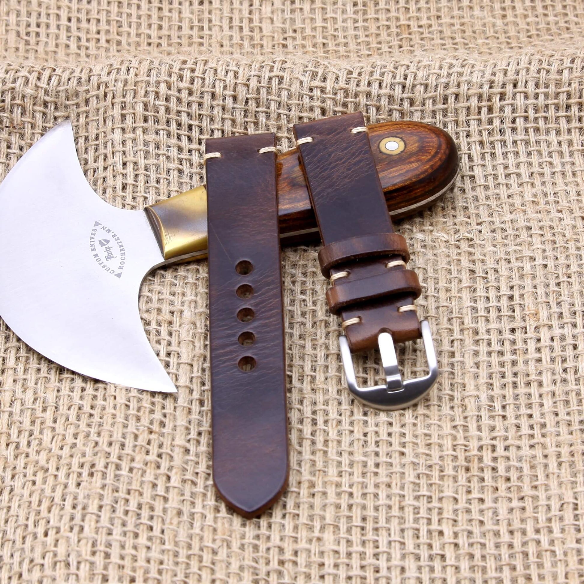 Minimalist Leather Apple Watch strap in Military 103 (camouflage) vegetable-tanned leather — Cozy Handmade