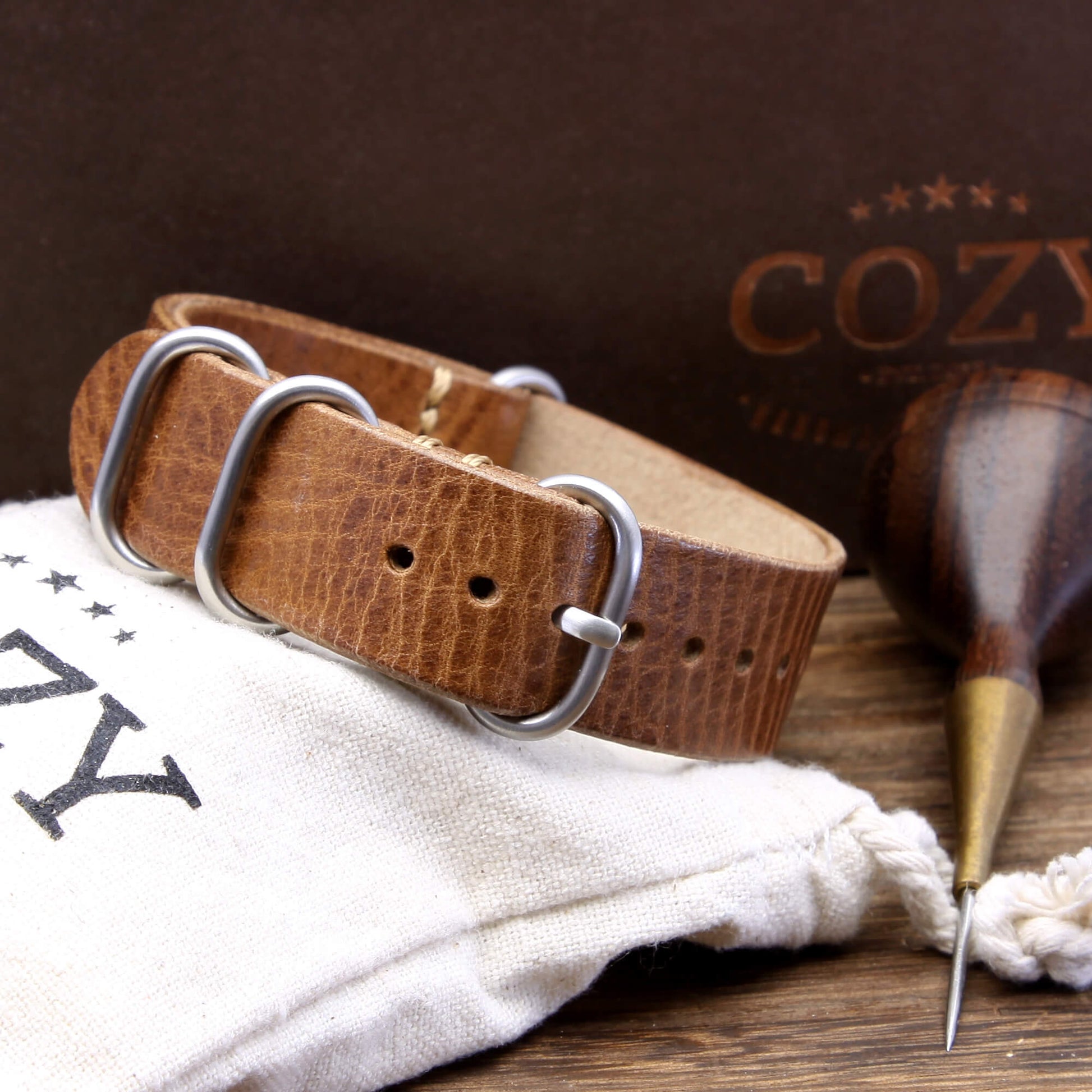 Leather Watch Strap, 4-Ring Vintage 402 | Full Grain Italian Veg Tanned | Cozy Handmade