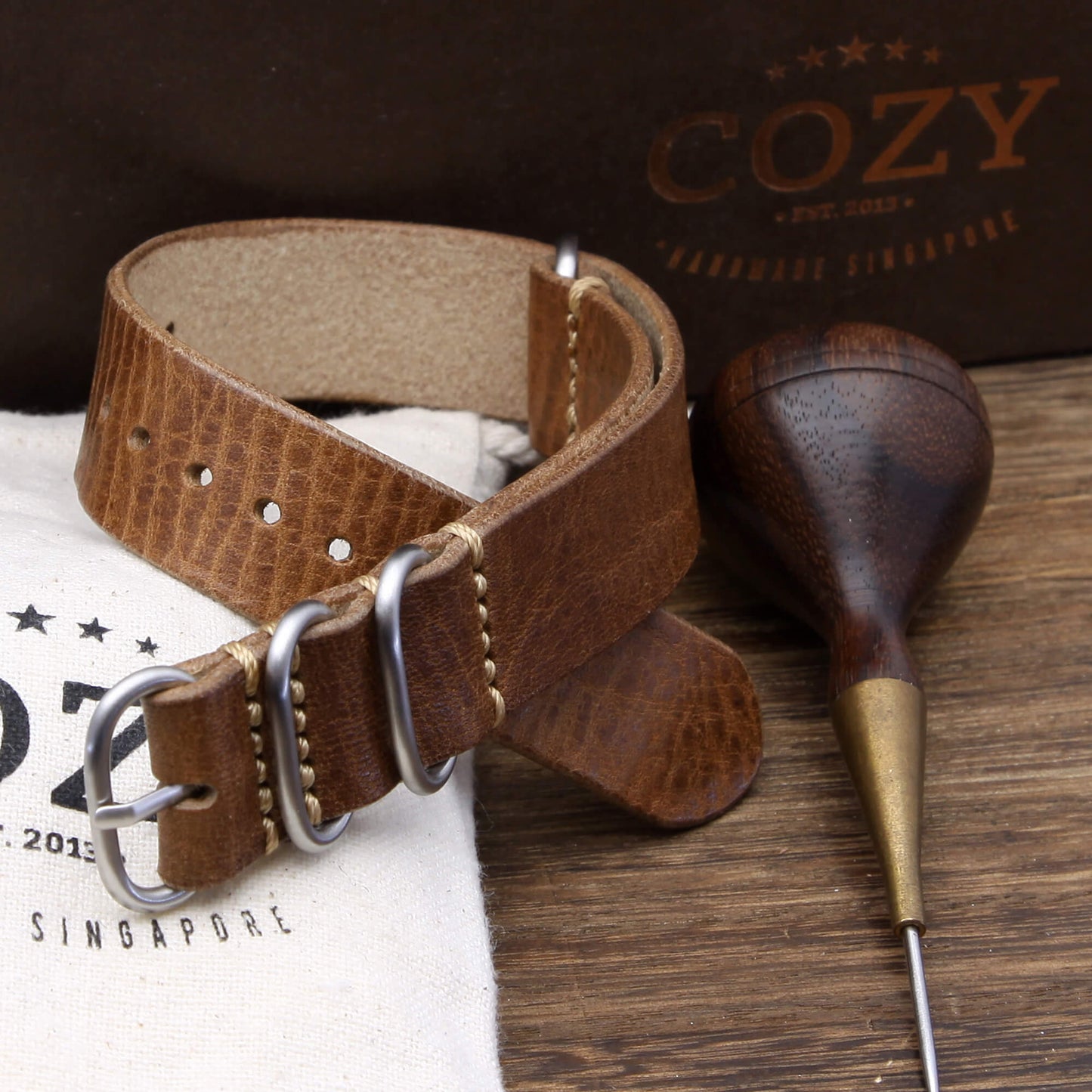 Leather Watch Strap, 4-Ring Vintage 402 | Full Grain Italian Veg Tanned | Cozy Handmade