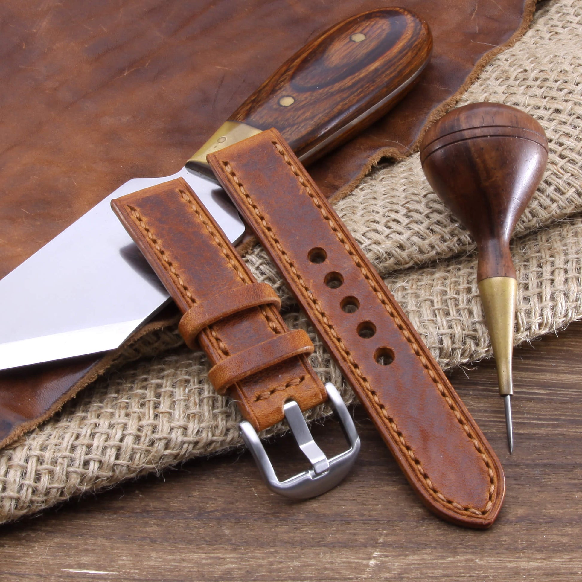 Leather Watch Strap, Vintage 403 |  Full Stitch | Full Grain Italian Veg Tanned | Cozy Handmade