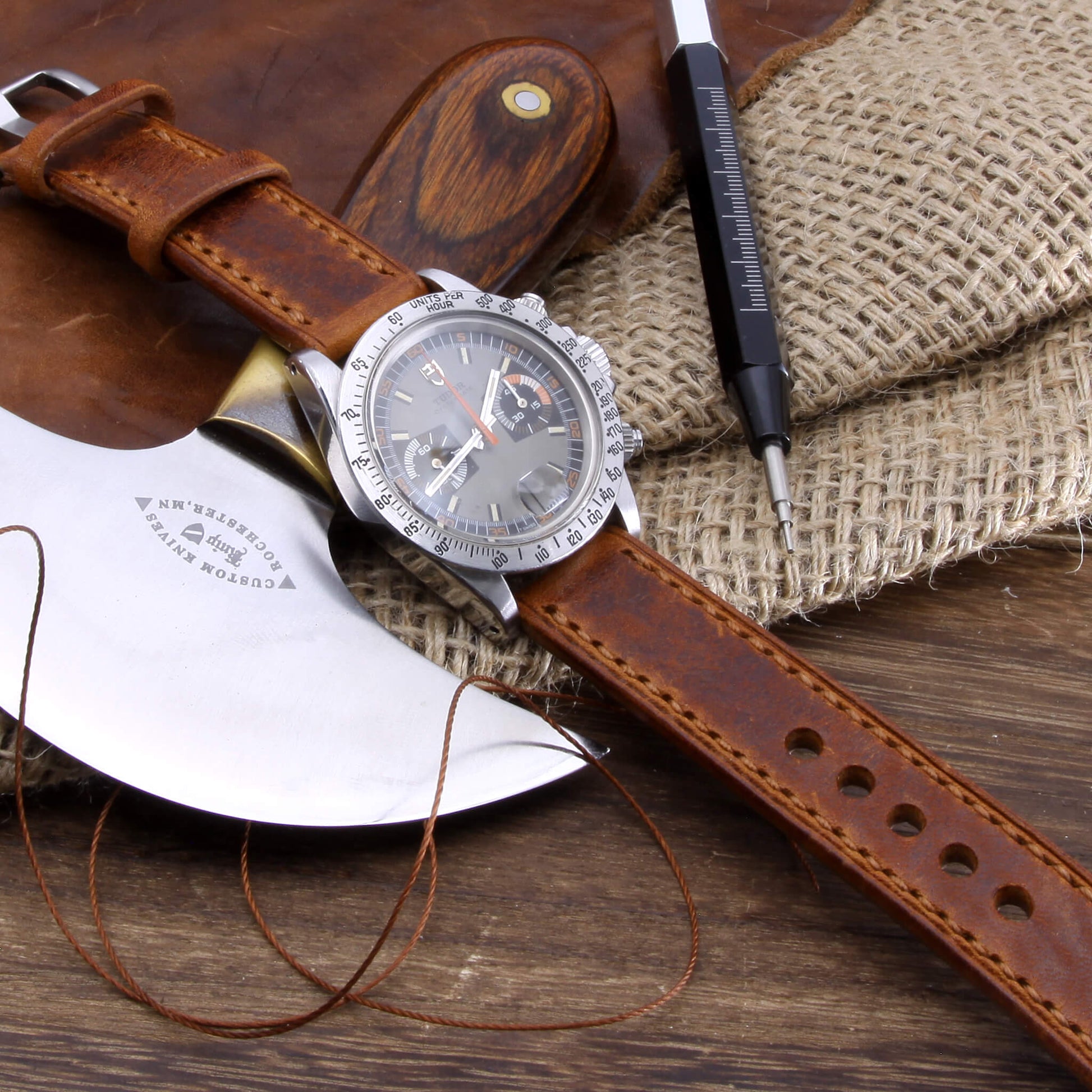 Leather Watch Strap, Vintage 403 |  Full Stitch | Full Grain Italian Veg Tanned | Cozy Handmade