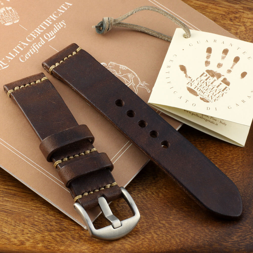 Minimalist Leather Apple Watch strap in Vintage 405 (Dark Reddish Brown) vegetable-tanned leather — Cozy Handmade