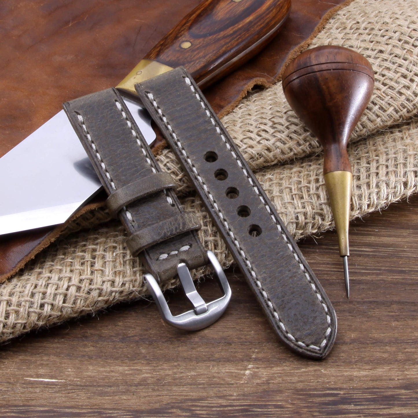  Leather Watch Strap, Vintage 408 |  Full Stitch | Full Grain Italian Veg Tanned | Cozy Handmade