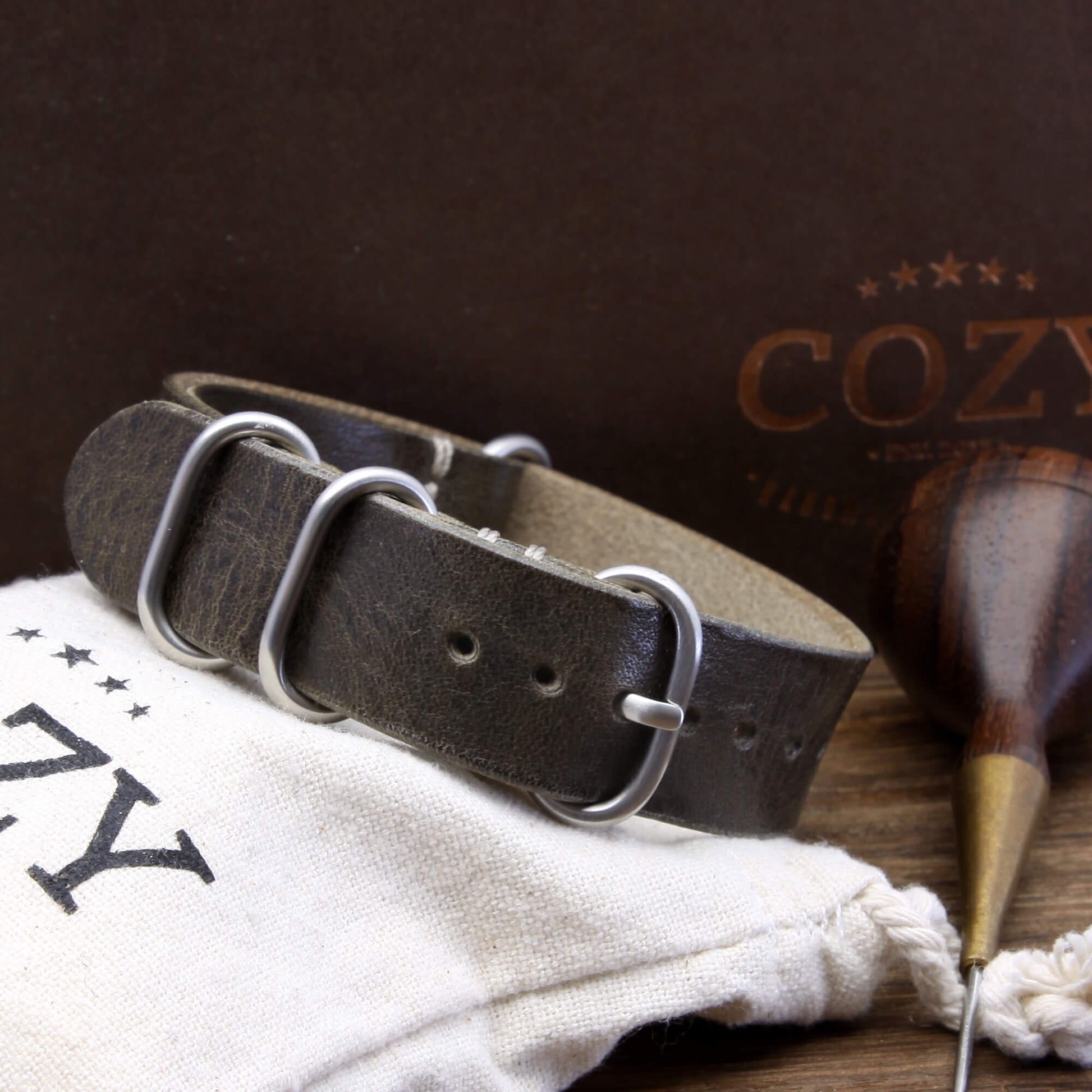 Leather Watch Strap, 4-Ring Vintage 408 | Full Grain Italian Veg Tanned | Cozy Handmade